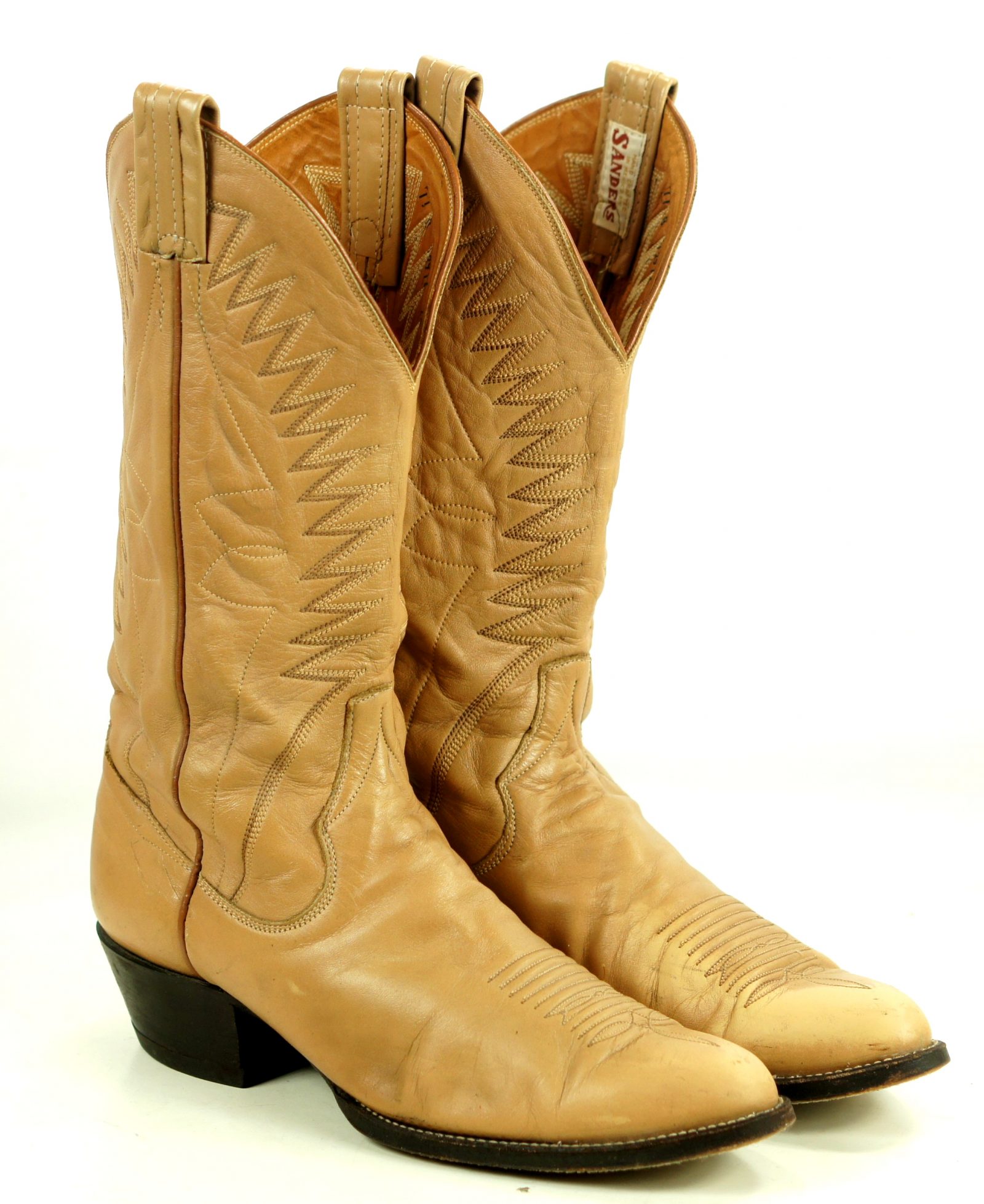 Sanders Golden Tan Leather Western Cowboy Boots Handcrafted Mexico Men