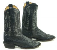 Tony Lama All Black Full Quill Ostrich Cowboy Boots USA Handcrafted Men