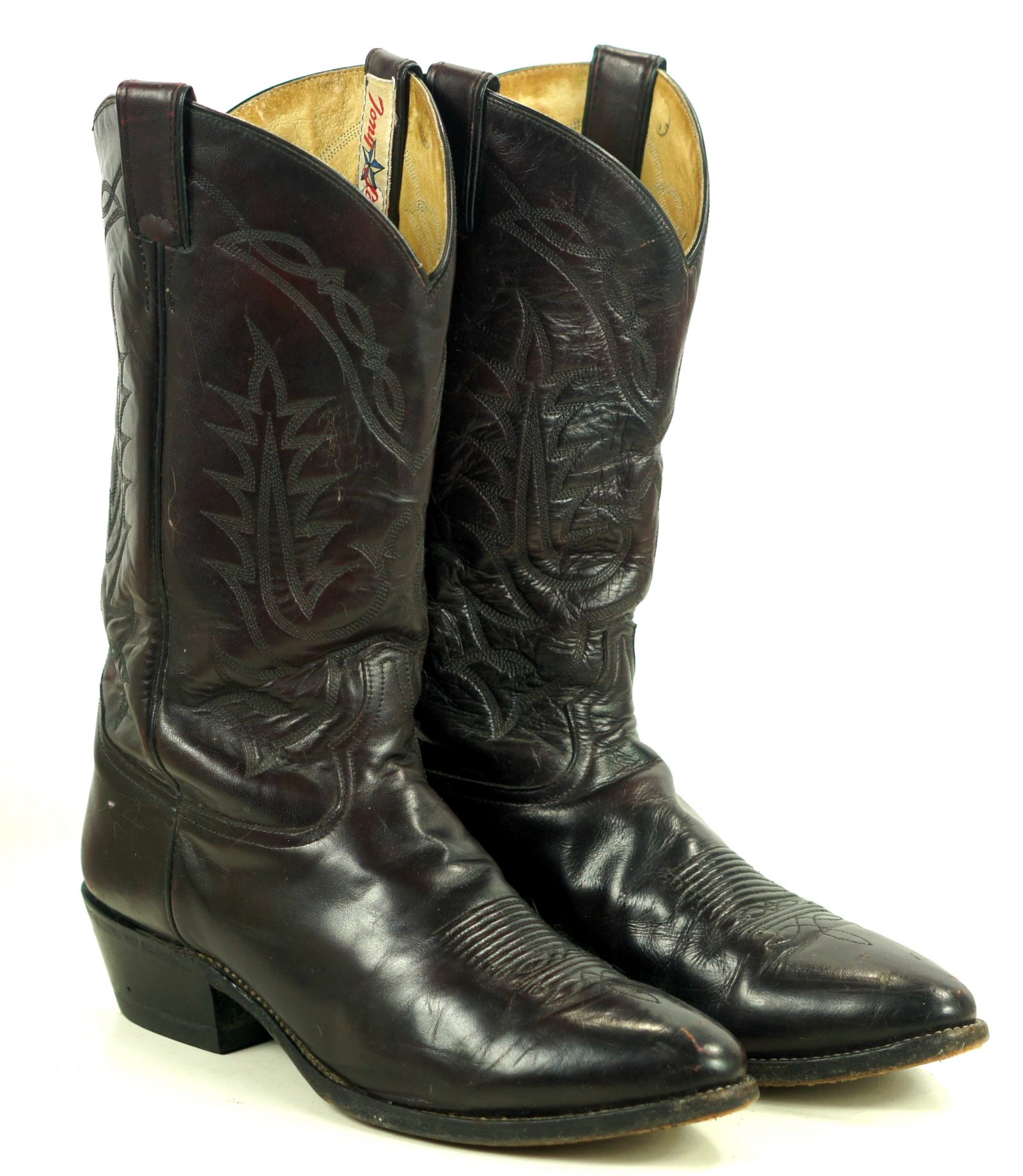 Tony Lama Black Cherry Leather Western Cowboy Boots Vintage White Label Men (4)