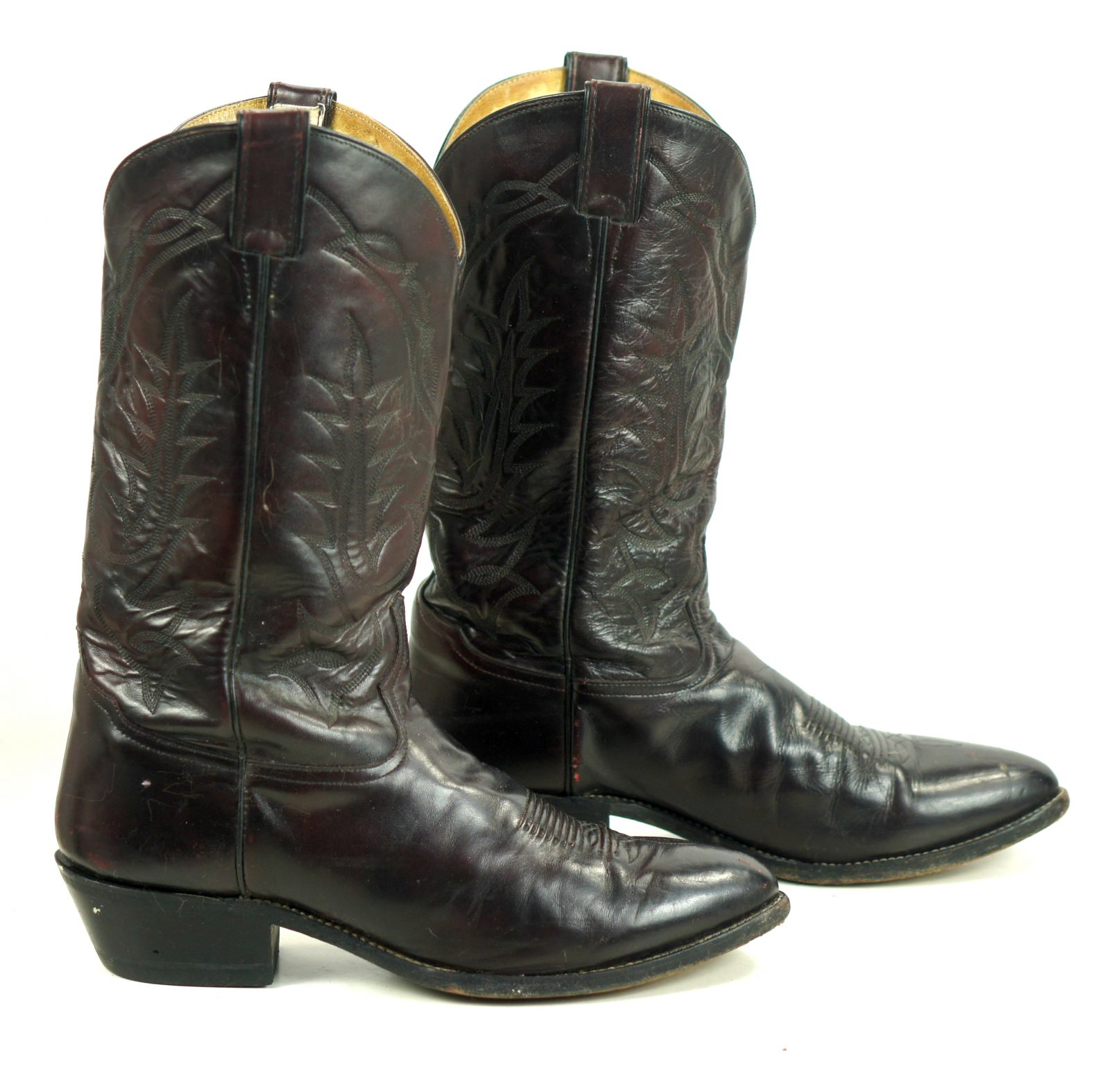 Tony Lama Black Cherry Leather Western Cowboy Boots Vintage White Label Men (5)