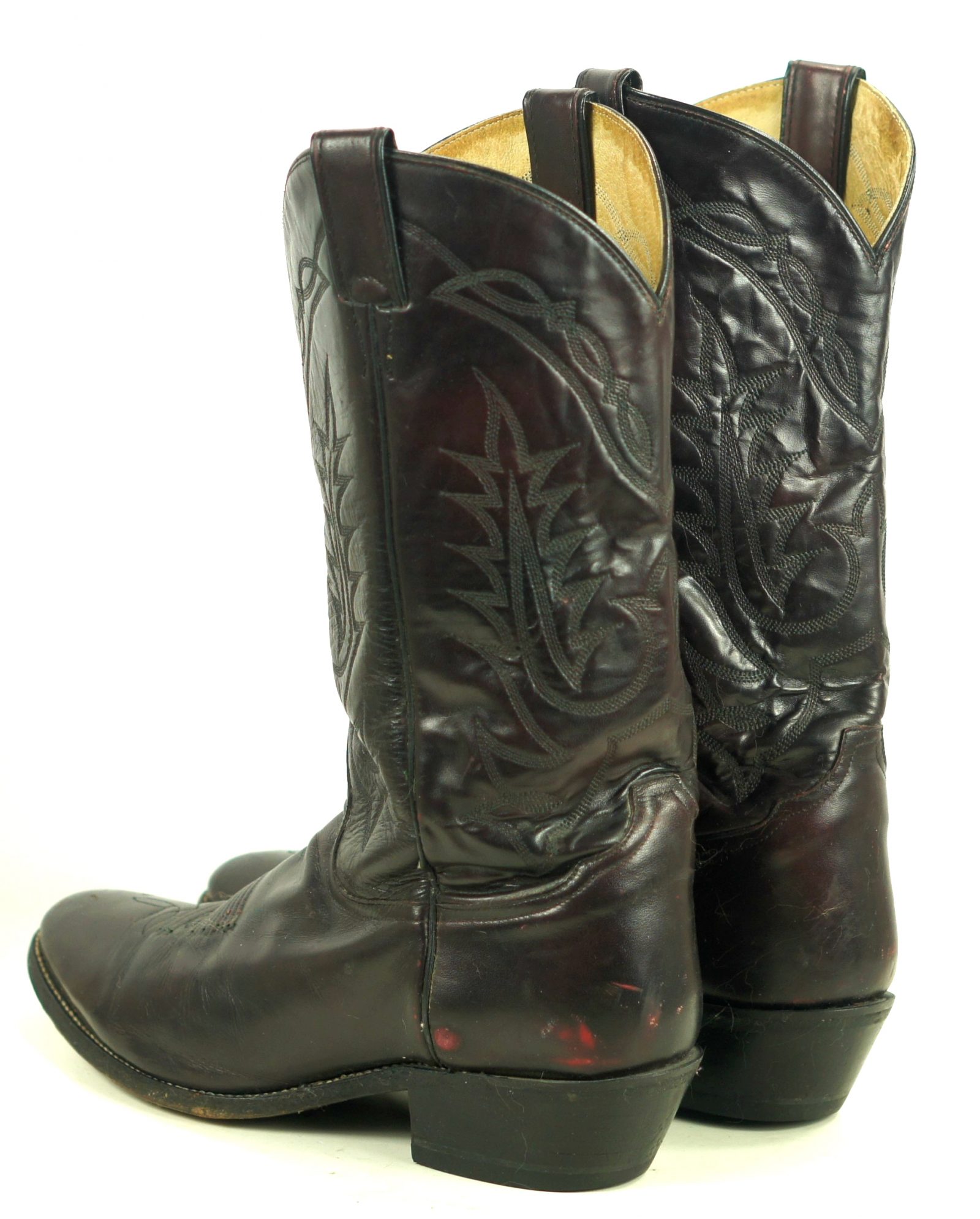 Tony Lama Black Cherry Leather Western Cowboy Boots Vintage White Label Men (7)