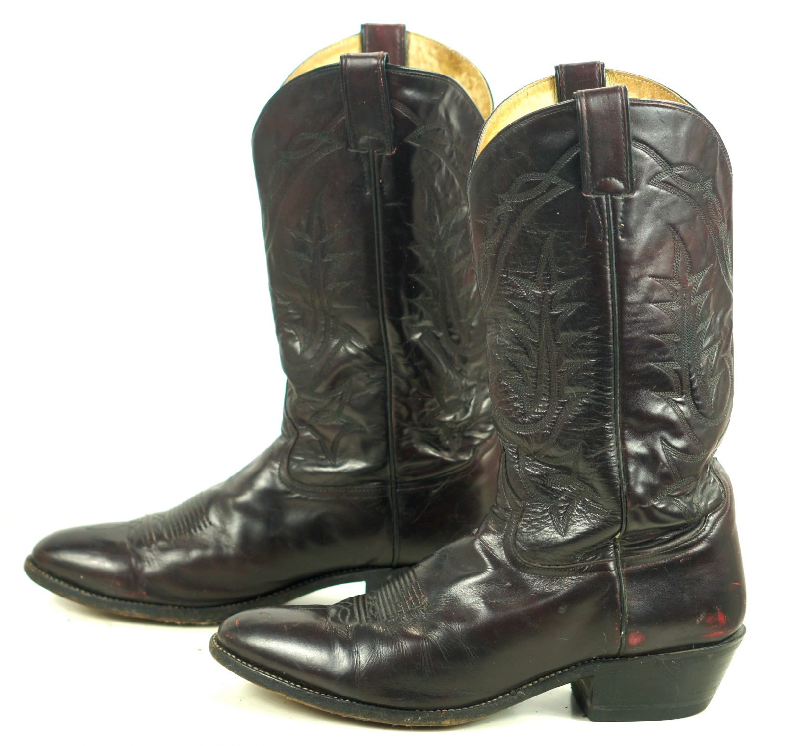 Tony Lama Black Cherry Leather Western Cowboy Boots Vintage White Label Men (8)