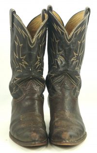 Tony Lama Cowboy Boots Peanut Brittle Vintage 70s Black Label USA Made Mens (1)