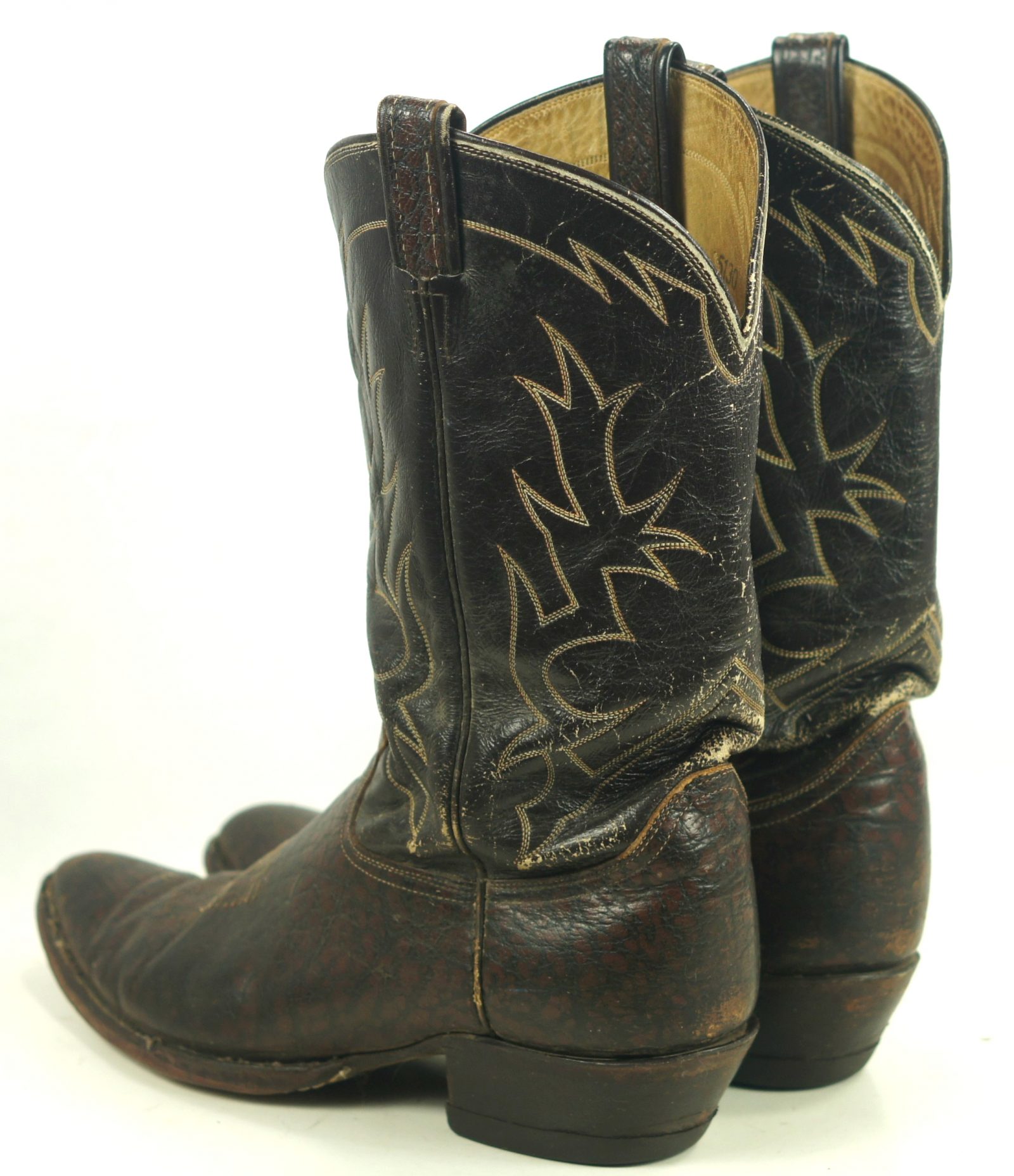 Tony Lama Cowboy Boots Peanut Brittle Vintage 70s Black Label USA Made Mens (5)