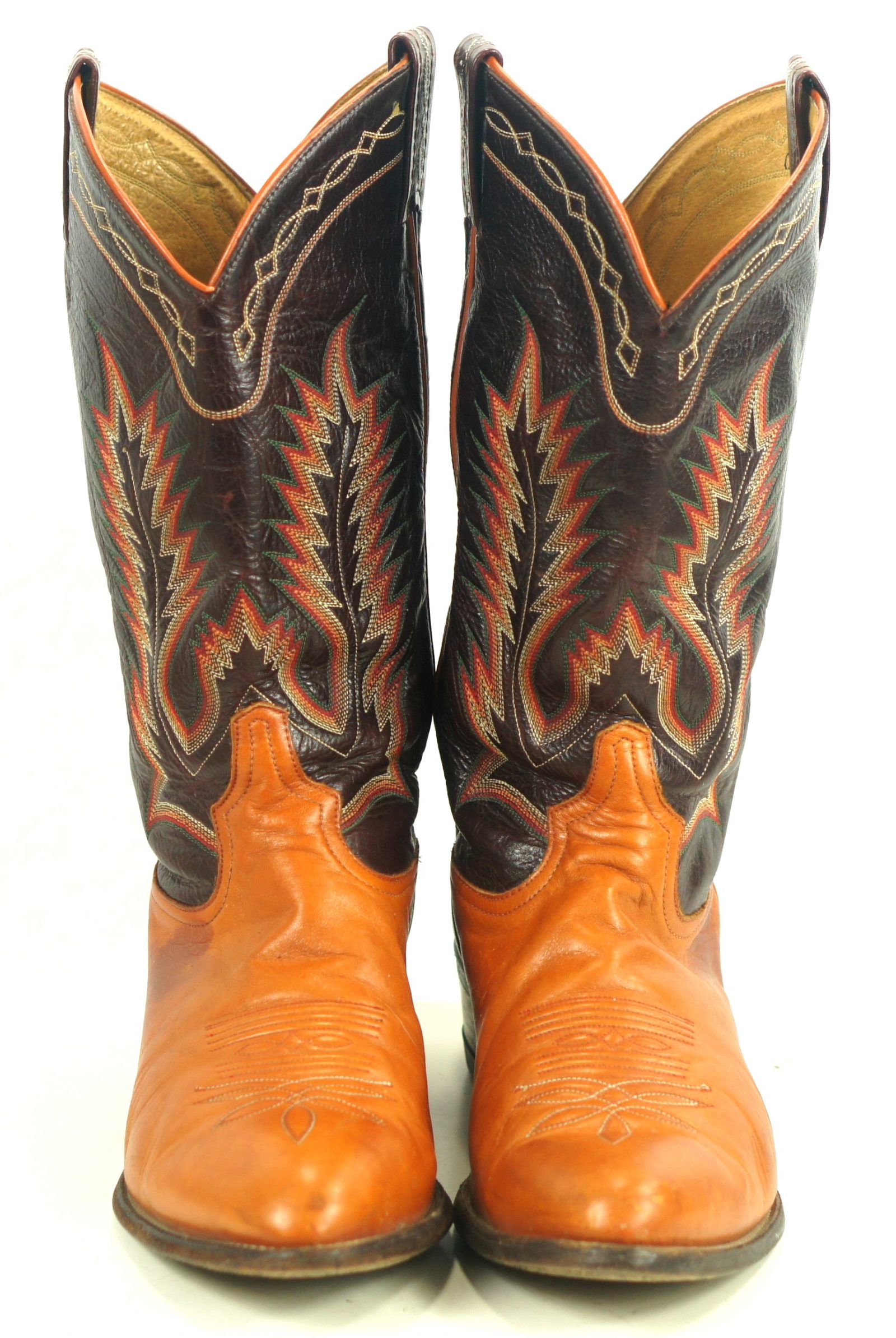 Tony Lama Cowboy Boots Vintage US El Paso TX Made 10 Row Rainbow Stitch Men