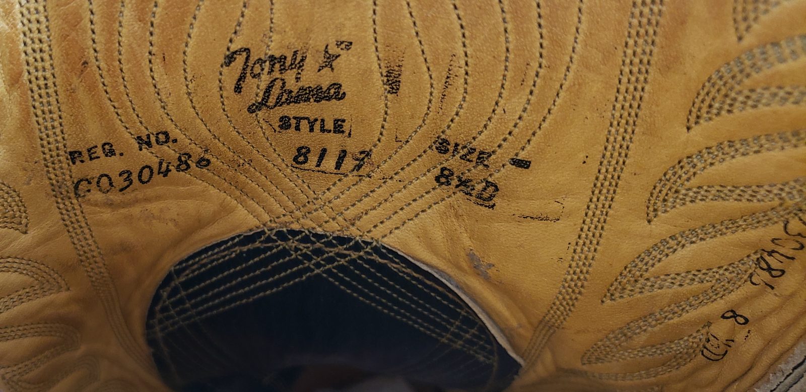 Tony Lama Gray Navy Leather Cowboy Boots Vintage Black Label US Made Men