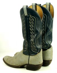 Tony Lama Gray Navy Leather Cowboy Boots Vintage Black Label US Made Men