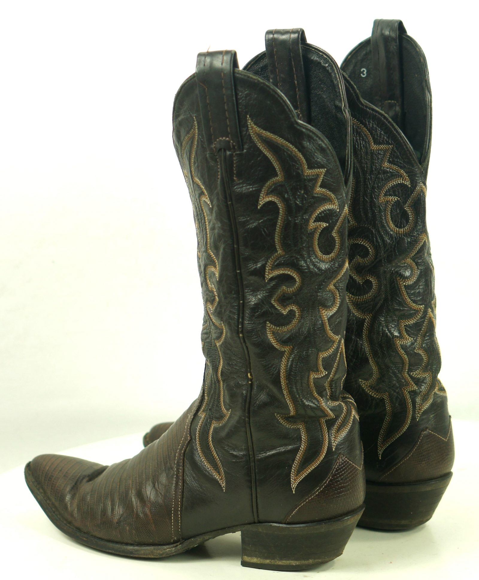 Tony Lama Lizardskin Cowboy Western Boots Vintage Spats Look Brown Black Women (6)