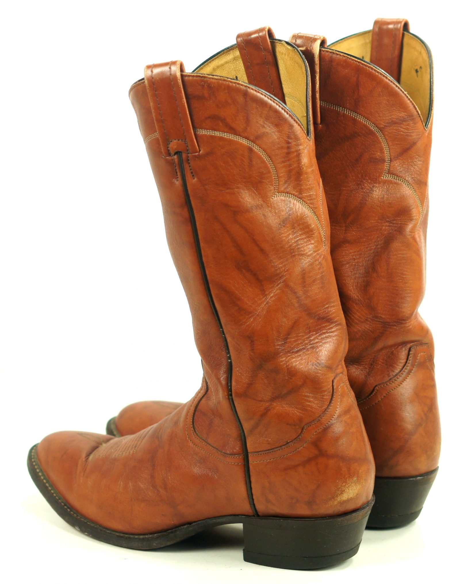 Tony Lama Marbled Caramel Leather Cowboy Boots Vintage US Made Men