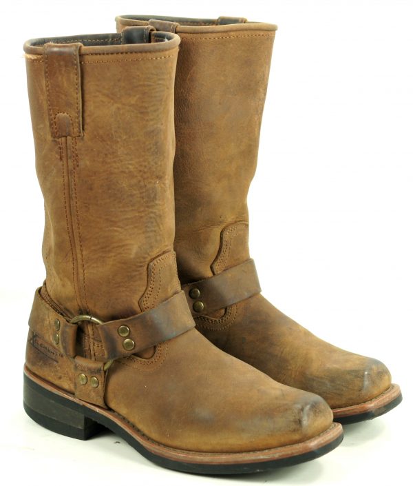 Xelement Brown Leather Harness Biker Motorcycle Boots Eagle Straps Men