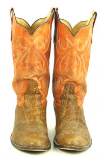 Rios Of Mercedes Orange Brown Exotic Western Cowboy Boots Vintage 70s Men