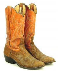 Rios Of Mercedes Orange Brown Exotic Western Cowboy Boots Vintage 70s Men