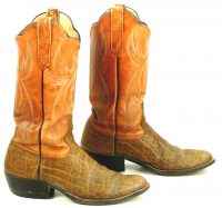 Rios Of Mercedes Orange Brown Exotic Western Cowboy Boots Vintage 70s Men