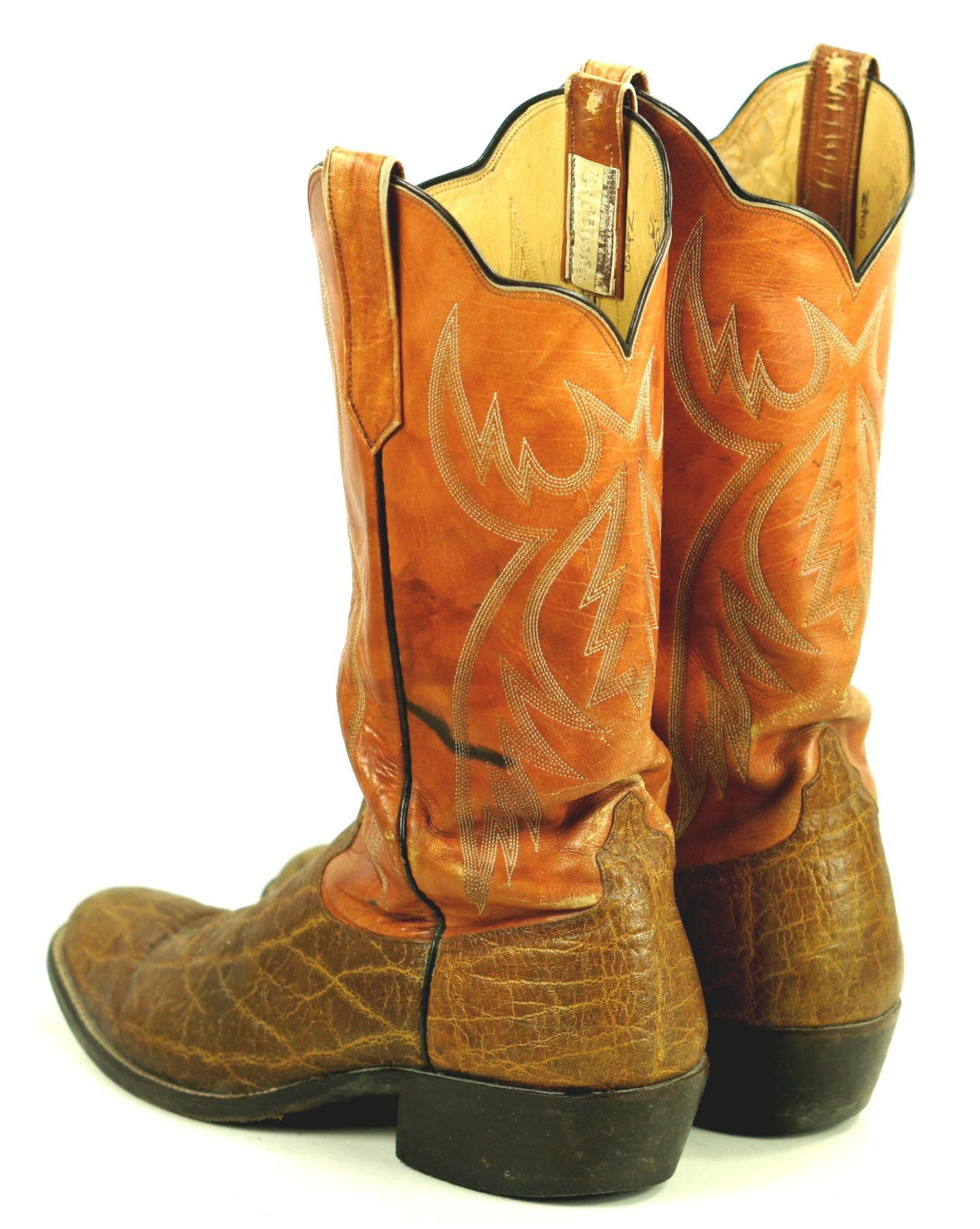 Rios Of Mercedes Orange Brown Exotic Western Cowboy Boots Vintage 70s Men