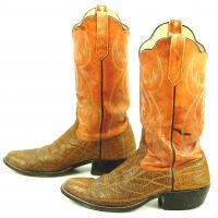 Rios Of Mercedes Orange Brown Exotic Western Cowboy Boots Vintage 70s Men
