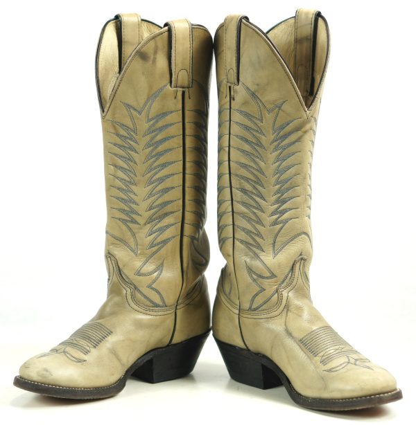 Abilene Marbled Bone Leather Cowboy Boots Blue Stitch Vintage US Made Women