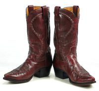 Dan Post Burgundy Leather Cowboy Boots Braided Trim Spain Vintage 80s Men (10)