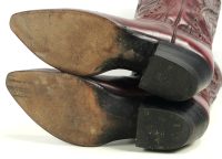 Dan Post Burgundy Leather Cowboy Boots Braided Trim Spain Vintage 80s Men (11)