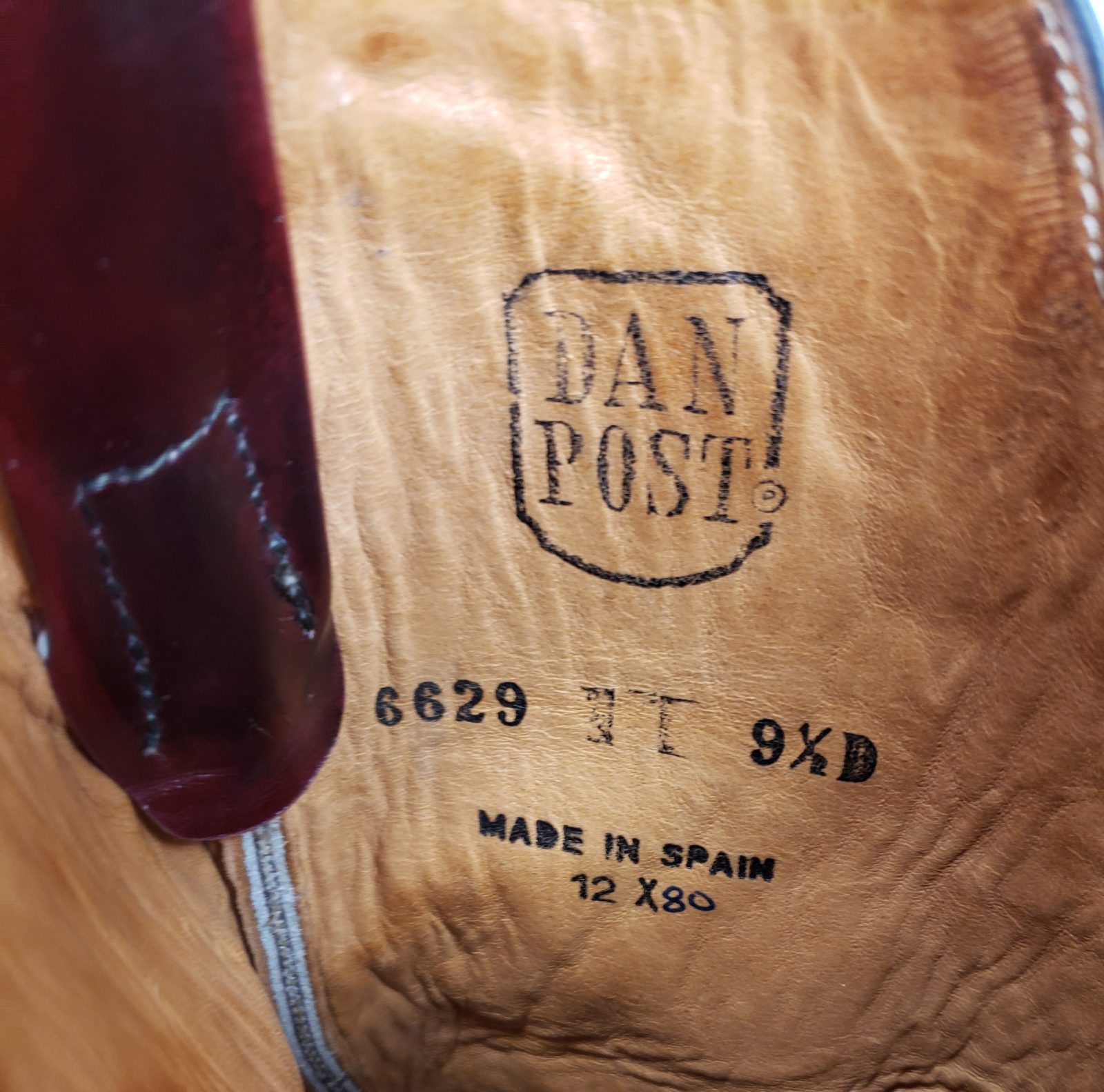 Dan Post Burgundy Leather Cowboy Boots Braided Trim Spain Vintage 80s Men (2)