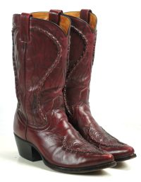 Dan Post Burgundy Leather Cowboy Boots Braided Trim Spain Vintage 80s Men (5)