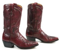 Dan Post Burgundy Leather Cowboy Boots Braided Trim Spain Vintage 80s Men (6)