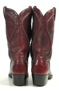 Dan Post Burgundy Leather Cowboy Boots Braided Trim Spain Vintage 80s Men (7)