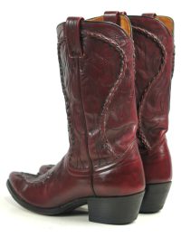 Dan Post Burgundy Leather Cowboy Boots Braided Trim Spain Vintage 80s Men (8)