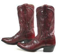 Dan Post Burgundy Leather Cowboy Boots Braided Trim Spain Vintage 80s Men (9)