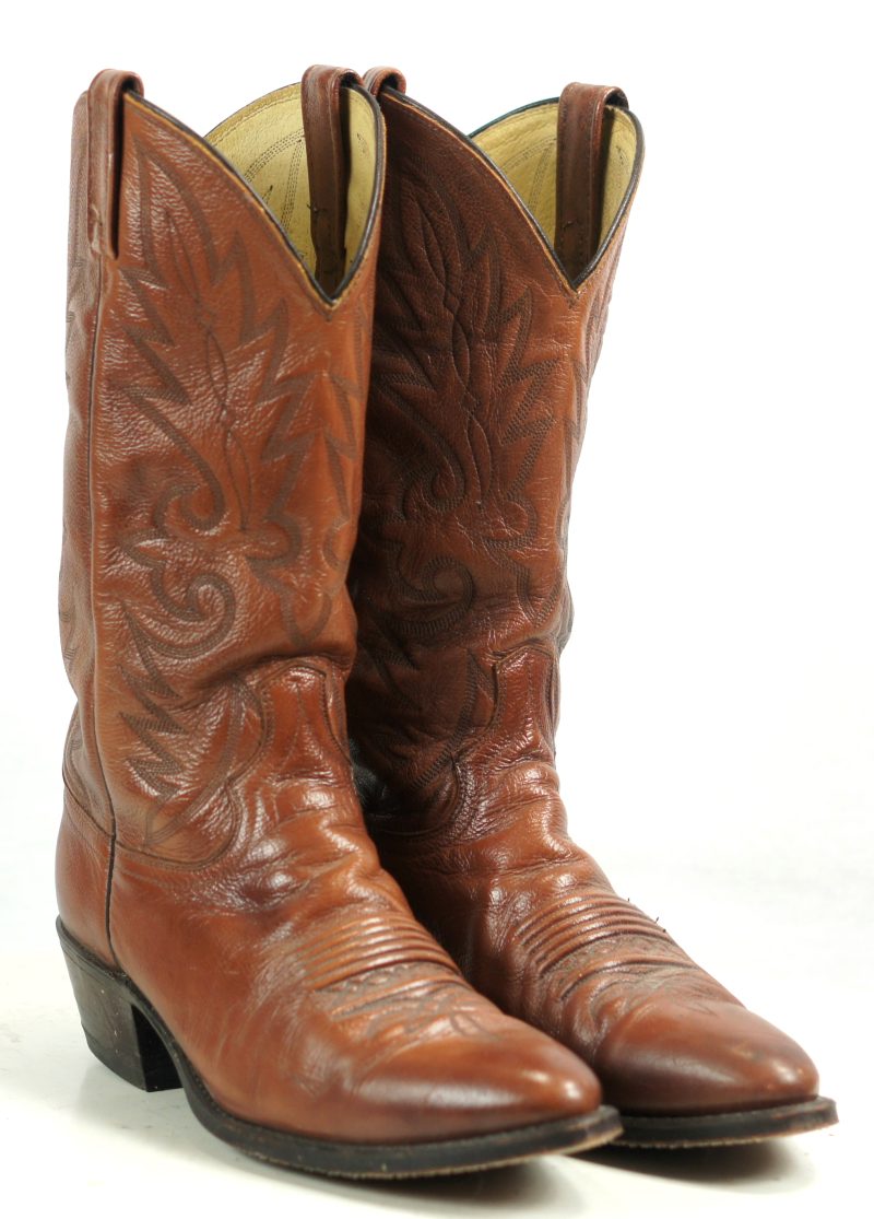 Dan Post Russet Brown Leather Western Cowboy Boots Vintage US Made Men