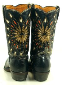 Dodge City Black Leather Cowboy Boots Inlay Gold Sunburst Vintage 50s 60s Men