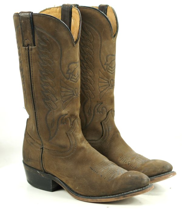 Durango Distressed Brown Leather Cowboy Eagle Boots Vintage US Made Men