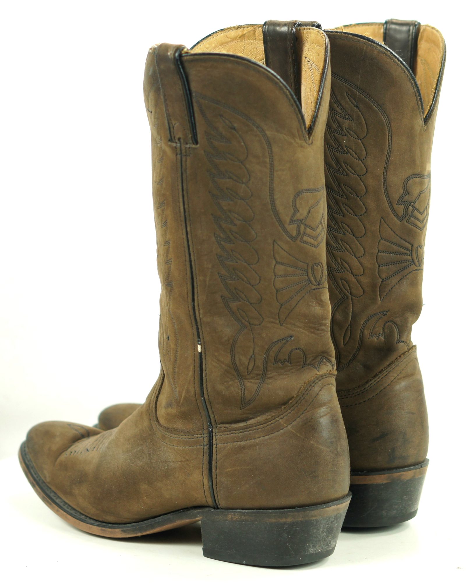 Durango Distressed Brown Leather Cowboy Eagle Boots Vintage US Made Men