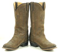 Durango Distressed Brown Leather Cowboy Eagle Boots Vintage US Made Men