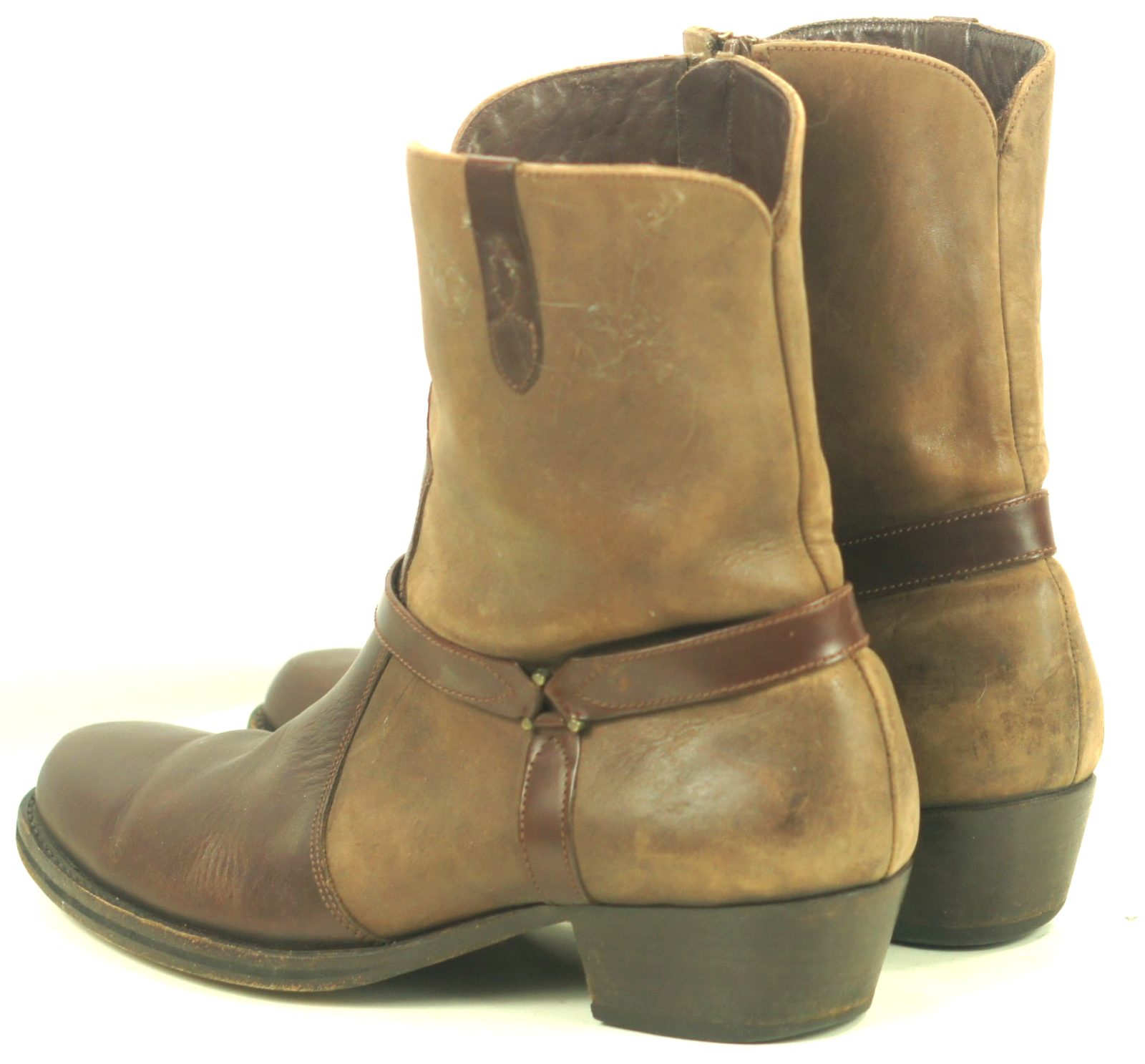 Florsheim Brown Leather Suede Biker Harness Ankle Boots Brazil Men