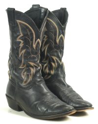 Justin Black Leather Cowboy Western Boots Handcrafted USA Made Men