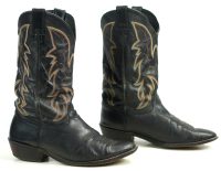 Justin Black Leather Cowboy Western Boots Handcrafted USA Made Men