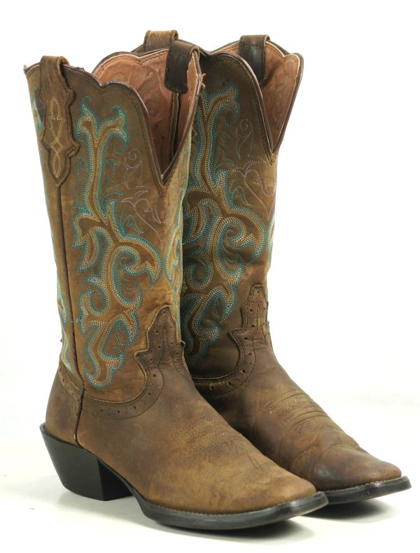 Justin Durant Stampede Brown Leather Cowboy Western Boots L2552 Women