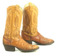 Larry Mahan Full Quill Ostrich Distressed Cowboy Boots Vintage US Made Men