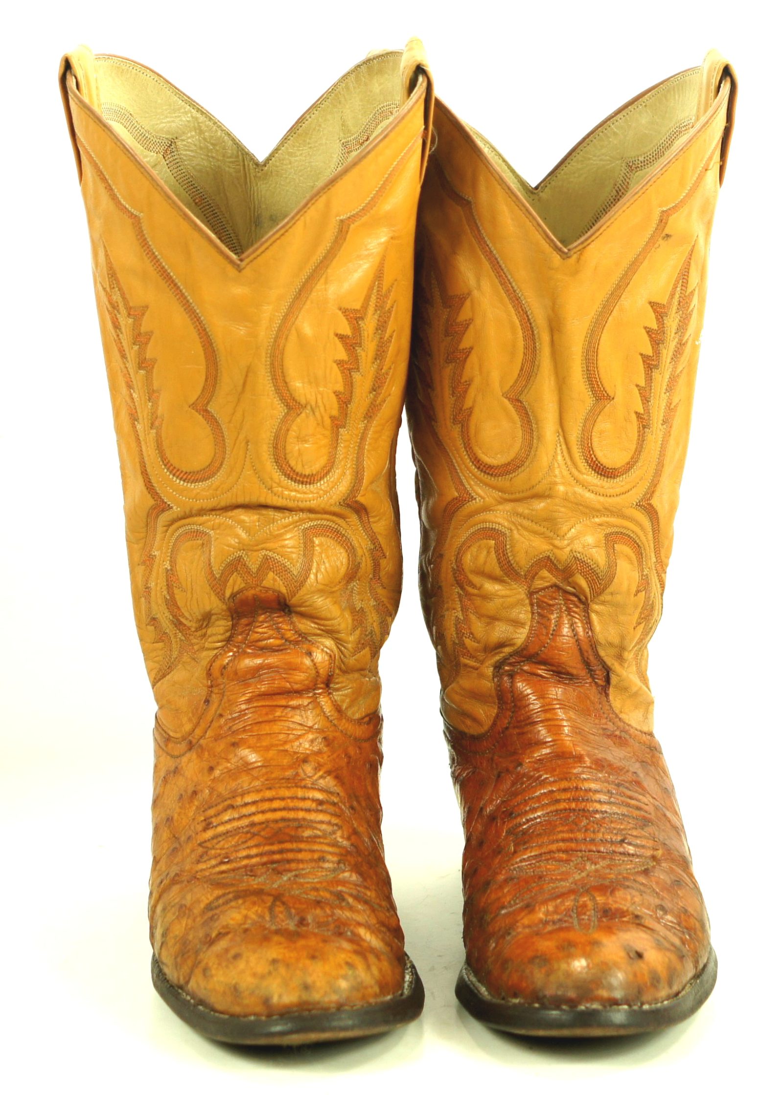 Larry Mahan Full Quill Ostrich Distressed Cowboy Boots Vintage US Made Men