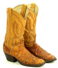 Larry Mahan Full Quill Ostrich Distressed Cowboy Boots Vintage US Made Men