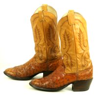Larry Mahan Full Quill Ostrich Distressed Cowboy Boots Vintage US Made Men