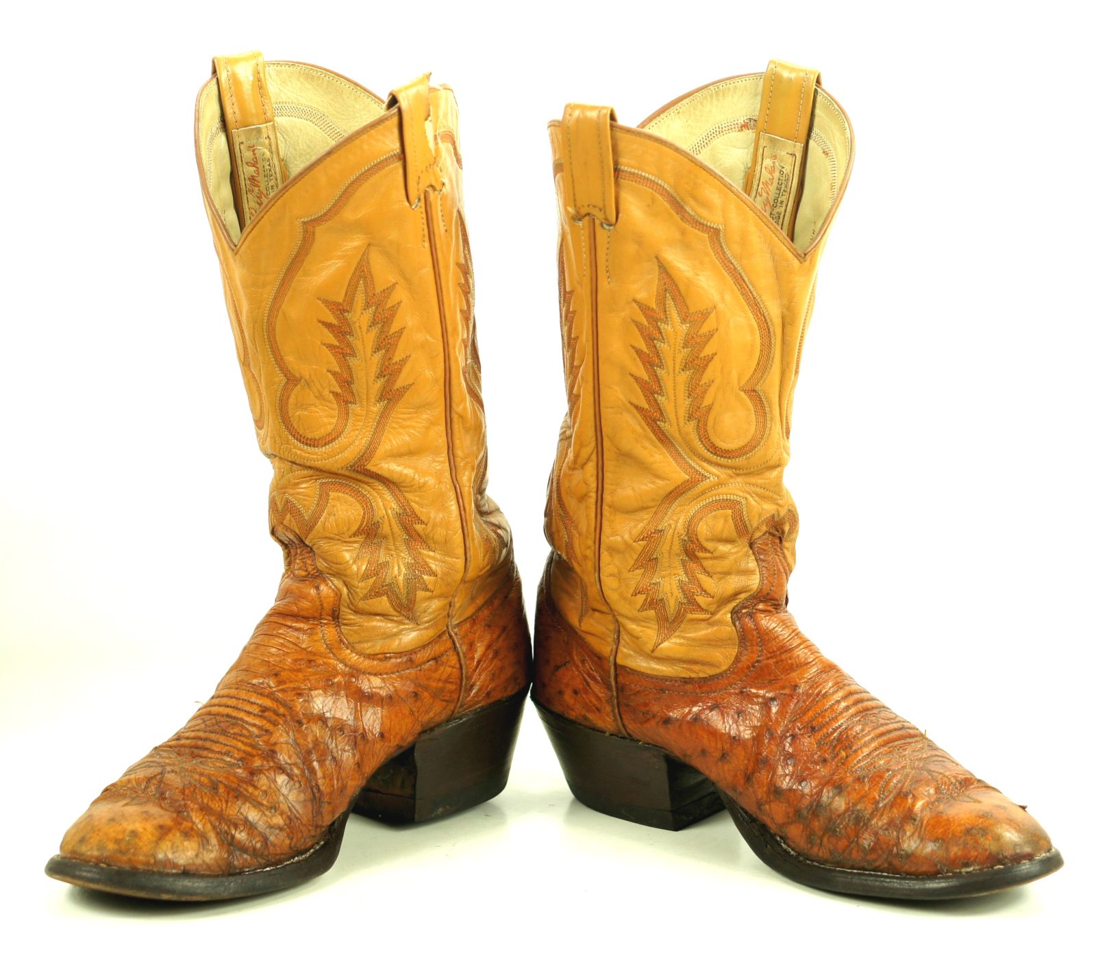 Larry Mahan Full Quill Ostrich Distressed Cowboy Boots Vintage US Made Men