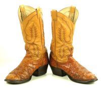 Larry Mahan Full Quill Ostrich Distressed Cowboy Boots Vintage US Made Men