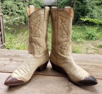 Nocona Cream Cowboy Western Boots Brown Wingtips Vintage US Made Women