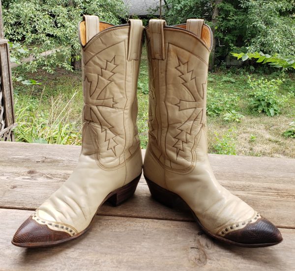 Nocona Cream Cowboy Western Boots Brown Wingtips Vintage US Made Women