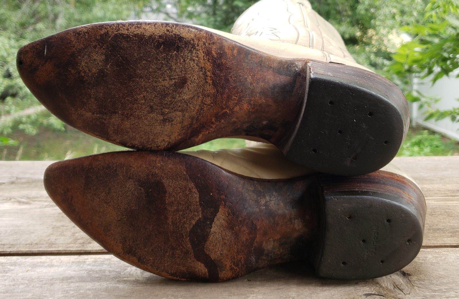 Nocona Cream Cowboy Western Boots Brown Wingtips Vintage US Made Women