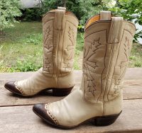 Nocona Cream Cowboy Western Boots Brown Wingtips Vintage US Made Women