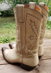 Nocona Cream Cowboy Western Boots Brown Wingtips Vintage US Made Women