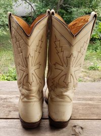 Nocona Cream Cowboy Western Boots Brown Wingtips Vintage US Made Women