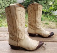 Nocona Cream Cowboy Western Boots Brown Wingtips Vintage US Made Women